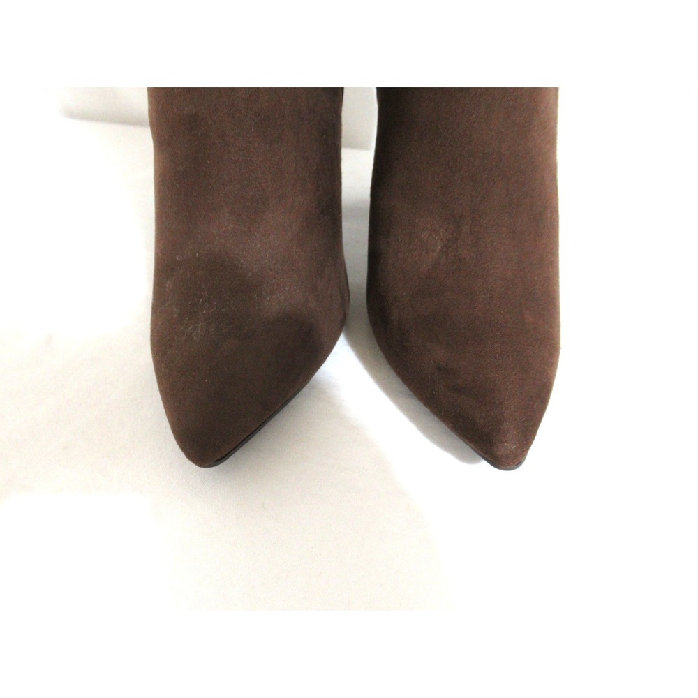 ShoeDazzle Tareena Size 37.5 (7.5) Brown Fauxe Leather/Suede Stacked Heel Boots - Picture 3 of 10